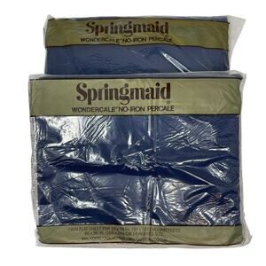 Springmaid Wondercale No-Iron Twin Sheets Navy Pinafore Solids New Old Stock NIP